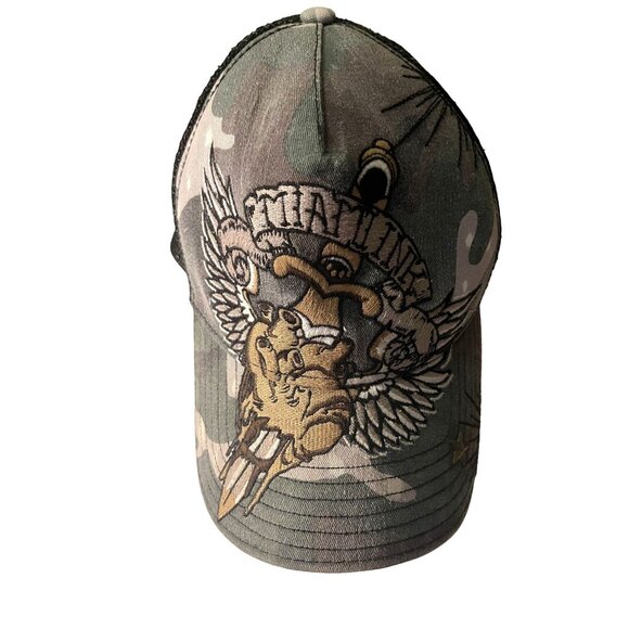 Miami Ink Embroidered Camo Y2K Wings Knife Heart Snap Back Baseball Cap Vintage - Picture 1 of 14